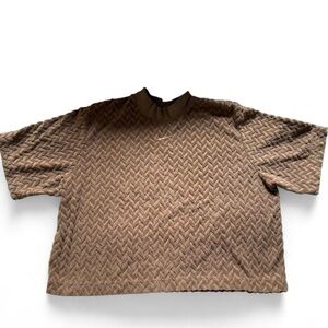 Nike Tan Mock Neck Textured Terry Cloth Chevron Size Large Shirt